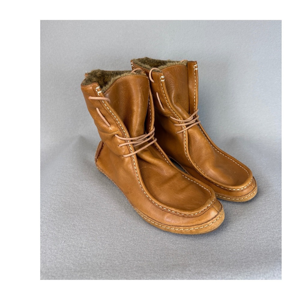 J. Shoes Shake On Handmade Brown Leather Fur Lined Ankle Boots Women Size 9 Chic